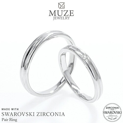 スワロフスキー ペアリング SWAROVSKI 結婚指輪 MUZE JEWELRY マリッジリング 指輪 シルバー925 プラチナ仕上げ 後光留め 一粒 SV925 プの通販は