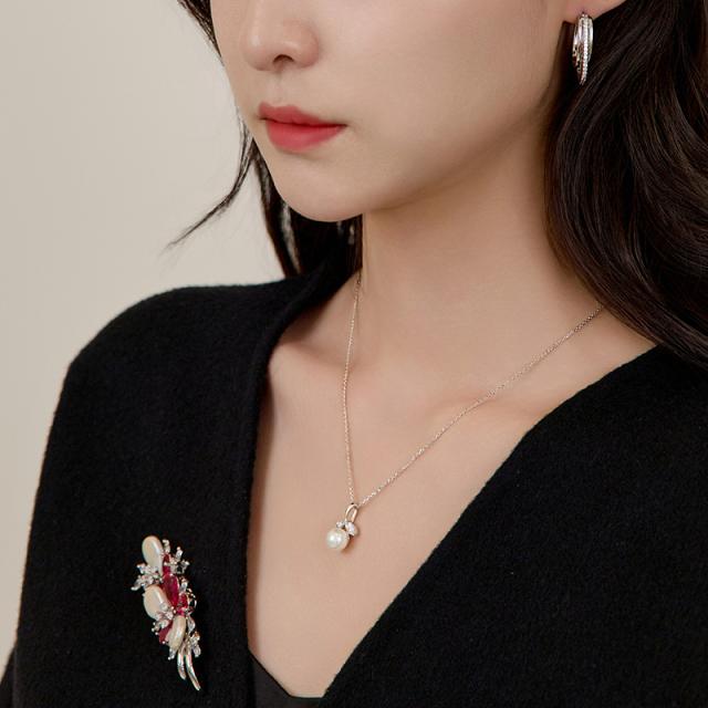 ネックレス シルバー925 シェルパール リーフネックレス 韓国アクセサリー_2