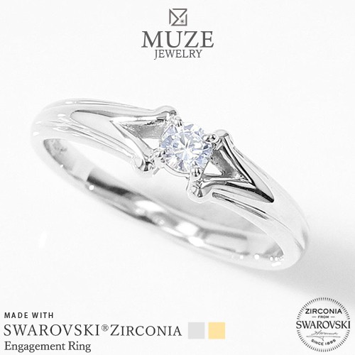 MUZE JEWELRY SWAROVSKI 直径3mm プラチナ仕上げ オーダーメイド プラチナ仕上げ K18ゴールド仕上げ エンゲージリング 婚約指輪 スワロフ