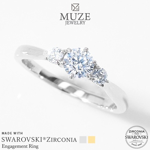 MUZE JEWELRY SWAROVSKI 直径4.5mm（0.33ct相当）プラチナ仕上げ オーダーメイド プラチナ仕上げ K18ゴールド仕上げ エンゲージリング 婚