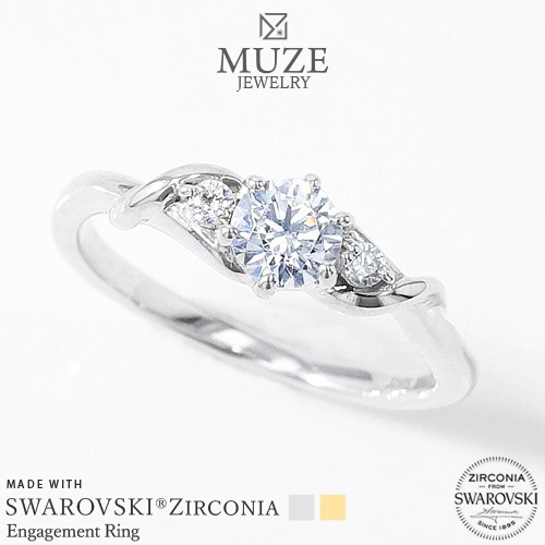 MUZE JEWELRY SWAROVSKI 直径4.5mm（0.33ct相当）プラチナ仕上げ オーダーメイド プラチナ仕上げ K18ゴールド仕上げ エンゲージリング 婚