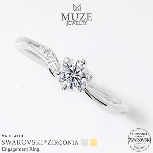 MUZE JEWELRY SWAROVSKI 直径4mm（0.25ct相当） プラチナ仕上げ オーダーメイド プラチナ仕上げ K18ゴールド仕上げ エンゲージリング 婚