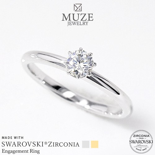 MUZE JEWELRY SWAROVSKI 直径4mm（0.25ct相当） クラウン プラチナ仕上げ オーダーメイド プラチナ仕上げ K18ゴールド仕上げ エンゲージ