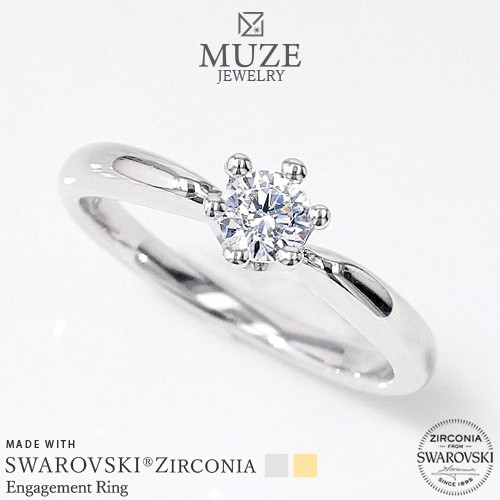 MUZE JEWELRY SWAROVSKI 直径4.3mm（0.3ct相当） クラウン プラチナ仕上げ オーダーメイド プラチナ仕上げ K18ゴールド仕上げ エンゲージ