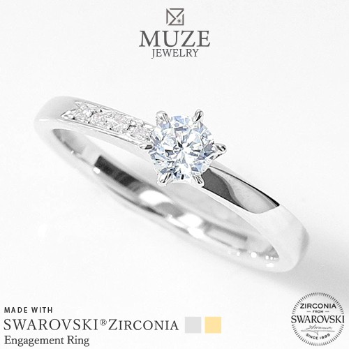 MUZE JEWELRY SWAROVSKI 直径4mm（0.25ct相当） クラウン プラチナ仕上げ オーダーメイド プラチナ仕上げ K18ゴールド仕上げ エンゲージ