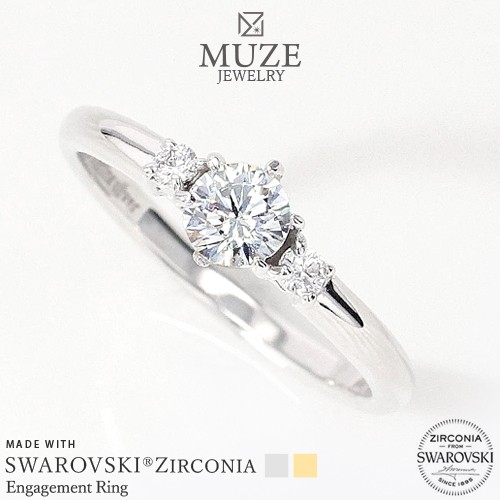 MUZE JEWELRY 指輪 SWAROVSKI 直径4.3mm（0.3ct相当） プラチナ仕上げ オーダーメイド プラチナ仕上げ K18ゴールド仕上げ エンゲージリンの通販は