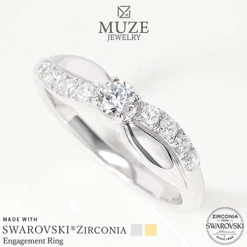 MUZE JEWELRY 指輪 SWAROVSKI 直径3.5mm（総0.4ct相当） プラチナ仕上げ オーダーメイド プラチナ仕上げ K18ゴールド仕上げ エンゲージリ