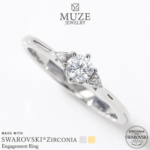 MUZE JEWELRY 指輪 SWAROVSKI 直径4mm プラチナ仕上げ オーダーメイド プラチナ仕上げ K18ゴールド仕上げ エンゲージリング 婚約指輪 ス