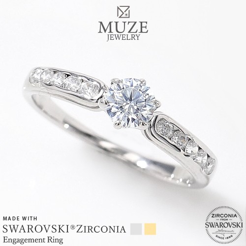 MUZE JEWELRY 指輪 SWAROVSKI 直径4.5mm プラチナ仕上げ オーダーメイド プラチナ仕上げ K18ゴールド仕上げ エンゲージリング 婚約指輪