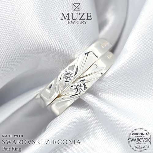 スワロフスキー ペアリング SWAROVSKI 結婚指輪 MUZE JEWELRY マリッジリング 指輪 プラチナ仕上げ カップル リング ペア プラチナ仕上げ