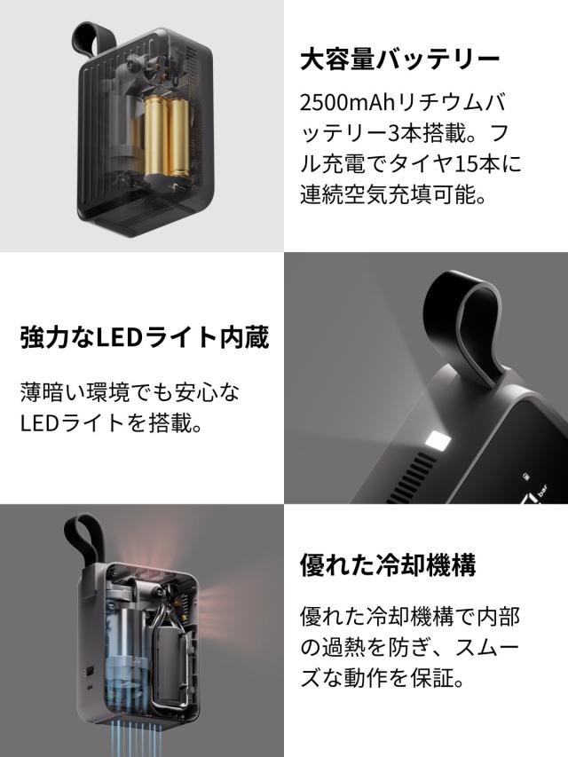 HOTO エアポンプ Pro 12V 電動 空気入れ 充電式 空気抜き 大容量バッテリー 圧力測定 入れすぎ防止 自動停止 LEDライト 冷却 4種類ノズル 誕生日プレゼント 男性 父 彼氏 プレゼント 父の日 車 自転車 バイク ボール アウトドア ボード 電動空気入れ タイヤ 空気ポンプ