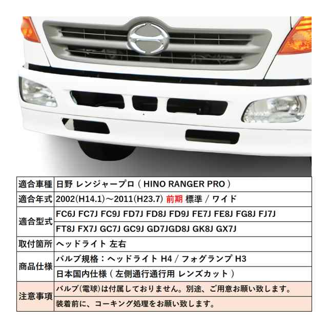 日野 レンジャープロ 標準 ワイド 前期 純正タイプ ヘッドライト 左右セット 2002(H14.1)〜2011(H23.7)の通販はau PAY  マーケット - シークロス | au PAY マーケット－通販サイト