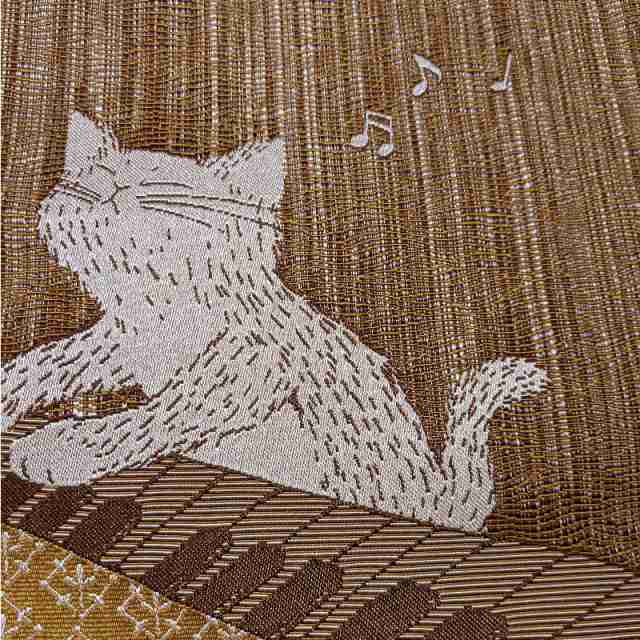 なごや帯 八寸 名古屋帯 仕立て上がり（猫とピアノ柄）日本製 洗える