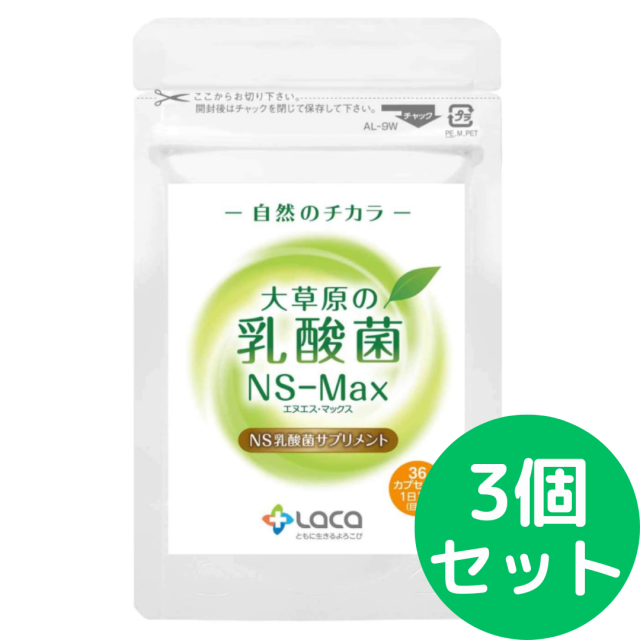 大草原の乳酸菌 NS-Max（36粒入）【1日2粒／約18日分】【3個セット】 ラクア