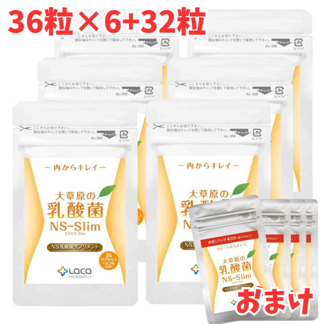 大草原の乳酸菌 NS-Slim 36粒 6袋セット ＋[32粒 増量]