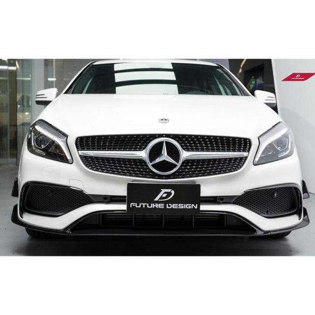 【FUTURE DESIGN】BENZ メルセデス・ベンツ A-Class W176 後期車 フロントバンパー用艶ありブラック リップスポイラー カナード B26