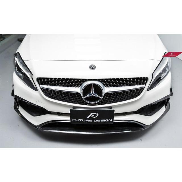 【FUTURE DESIGN】BENZ メルセデス・ベンツ A-Class W176 後期車 フロントバンパー用艶ありブラック リップスポイラー カナード B26_1