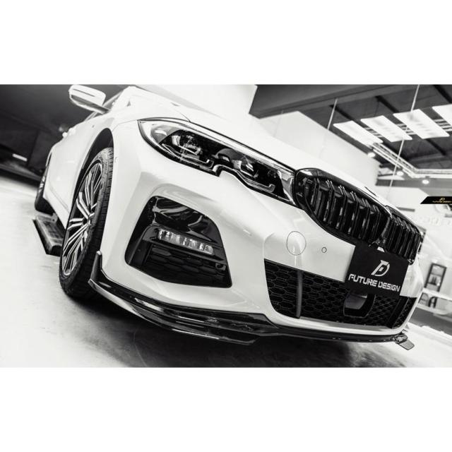 BMW 3シリーズ G20 G21 M-TECH Mスポーツ フロントバンパー用リップスポイラー パフォーマンス PF スタイル 艶あり黒 3点セット