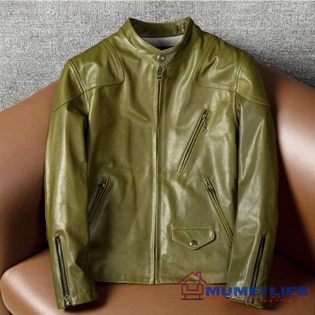 特売 品質保証 シープスキン パテッド スポーツジャケット グリーン ボマーボンバー ライダース イタリアンレザー ラム 馬革の通販は