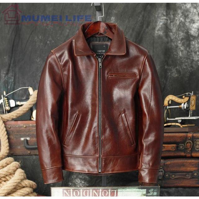 新入荷☆超人気☆カウハイド オイルレザー シングルライダース レザージャケット バーガンディ 30's トラッカースタイル 牛革の通販は