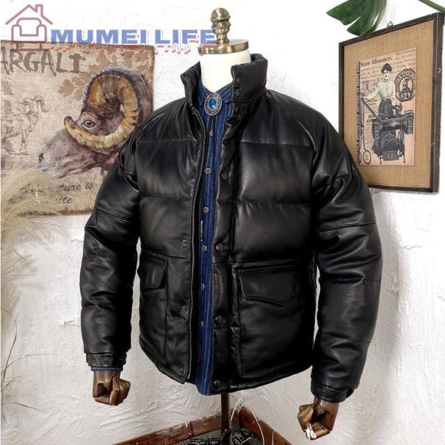新入荷☆防寒良品☆レザーダウンジャケット イタリアンレザー ダウンジャケット牛革 ブラックの通販は