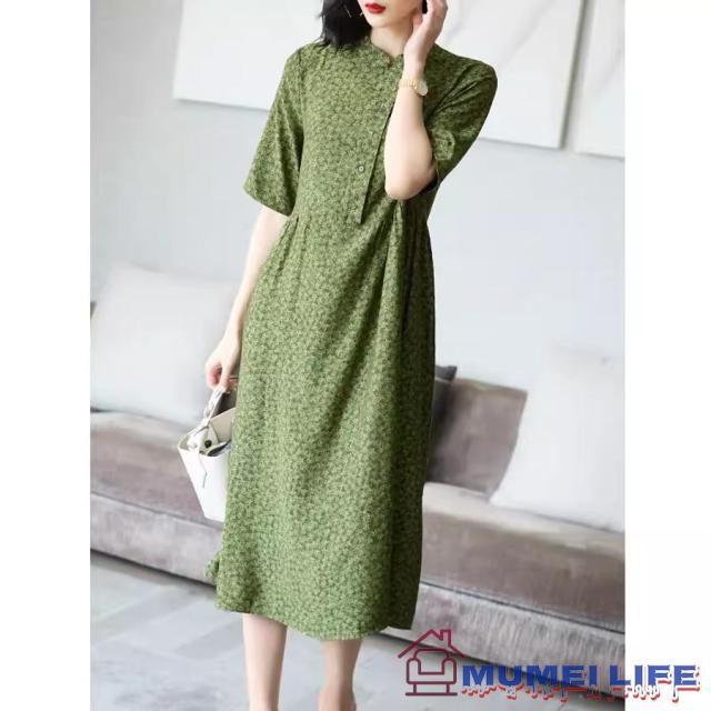 ギャザードレス ロング 花柄 結婚式ワンピース お食事会 両親 顔合わせ服装40代50代60代70代 お見合い 母親 叔母 祖母 姪 お呼ばれ 体型カバーの通販は