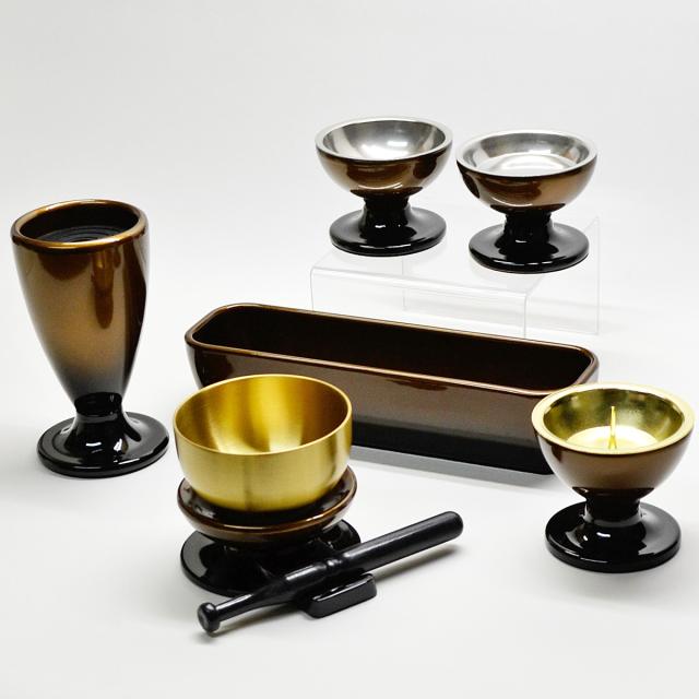 仏具セット メラミン樹脂 052 コハクボカシ メタリック塗装 ミニ仏壇 家具調仏壇用 創価学会用仏具 SGI SOKA