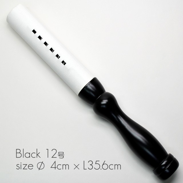 木製革巻きリン棒 １２号 長さ３５.６cm 太さ４cm 木製 白革巻き 黒塗り 本手打１０.０号用 仏具 028りん