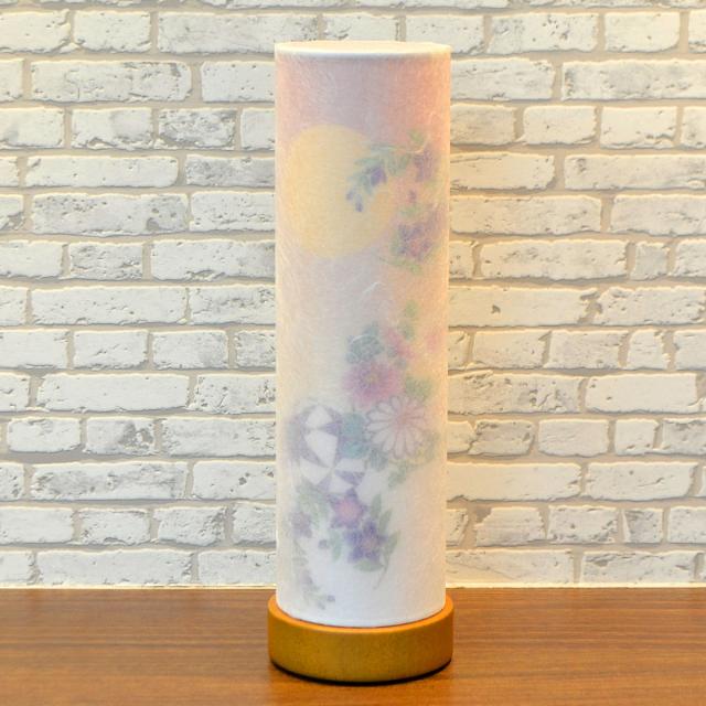 コンパクト盆提灯 和照灯 1基 コードレス 電池式 LED 高さ26cm 直径8cm 月と花柄 025 インテリア提灯 おしゃれな提灯 岐阜ちょうちん 和風行灯 現代風 モダン 二重張り