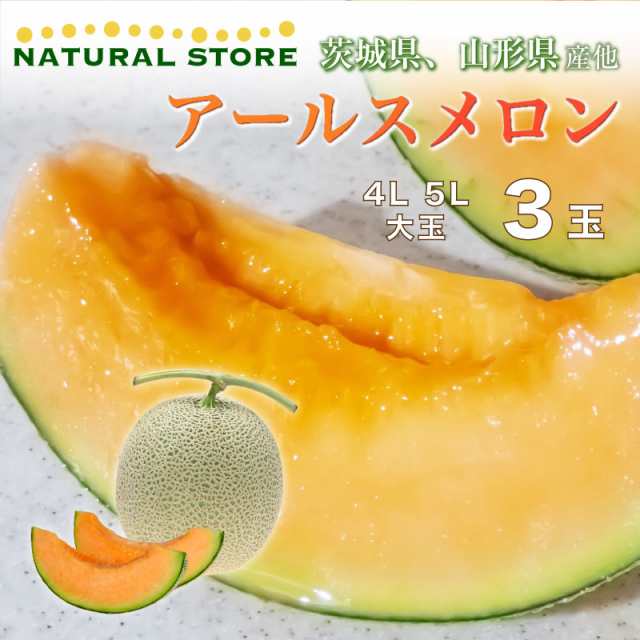 ホワイトブラウン [予約 8月6日-8月15日の納期] メロン アールスメロン 赤肉 4L 5L 3玉 大玉 茨城 山形県産他 マスクメロン  果実専用箱 通販