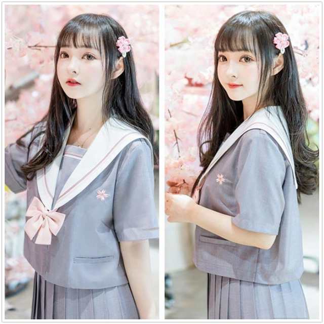 セーラー服 上下セット 半袖/長袖 蝶結び 学院風 女子JK制服 桜