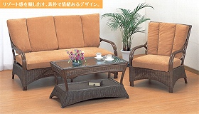 ラタンテーブル　ガラス天板　ローテーブル　棚付　籐家具　幅90cm（ センターテーブル アジアン ）_2
