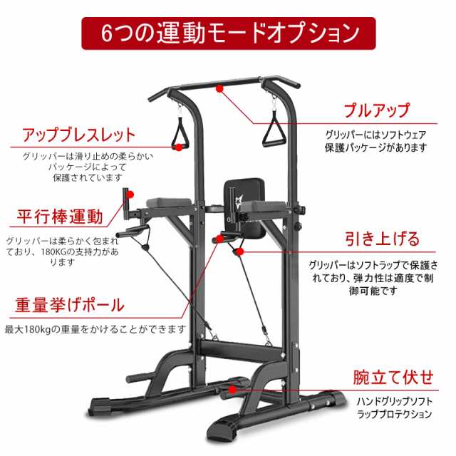 ぶら下がり健康器 チンニングスタンド 懸垂マシン 耐荷重180kg レッド