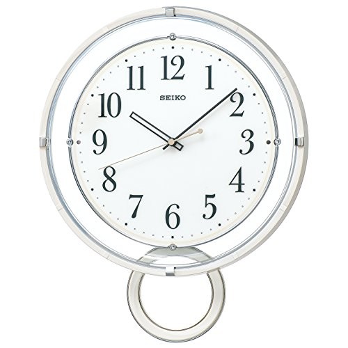 セイコー クロック 掛け時計 電波 アナログ 飾り振り子 白 PH205W SEIKO（中古品）