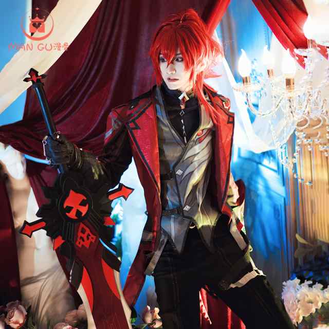 漫骨】原神 コスプレ ディルック 殷紅終夜 コスプレ衣装 レッド