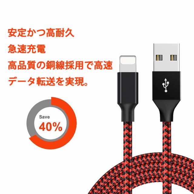 2本セット iPhone 充電ケーブル 1m 断線しにくい 高耐久 2.4A 急速充電