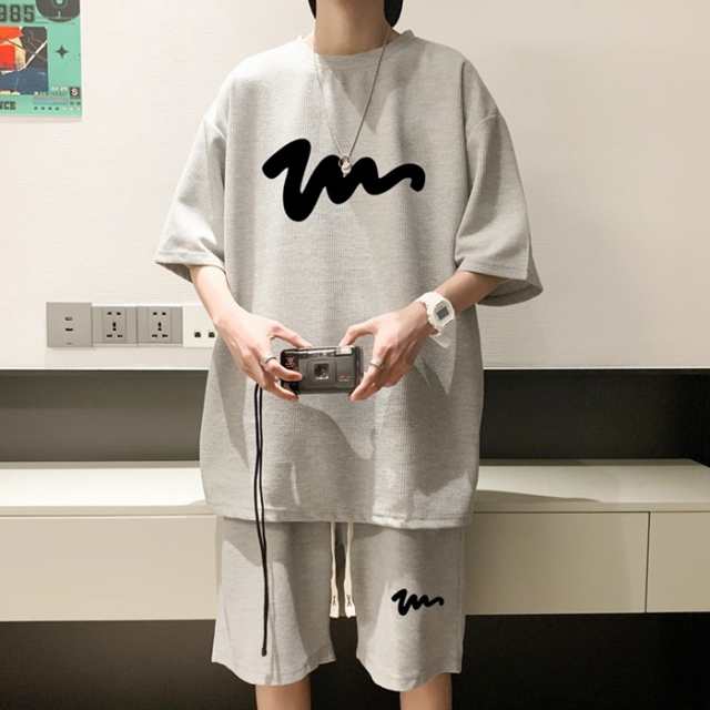 上下セット メンズ ゆったり ハーフパンツ Tシャツ 半袖 夏 韓国