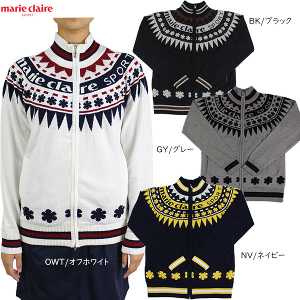 セール マリクレールスポール レディース ジップセーター 731701 カウチンジップセーター 大きいサイズ有 marie claire SPORT カーディガン ジャガード柄 おしゃれ マリクレ レディース ゴルフウェアの通販は
