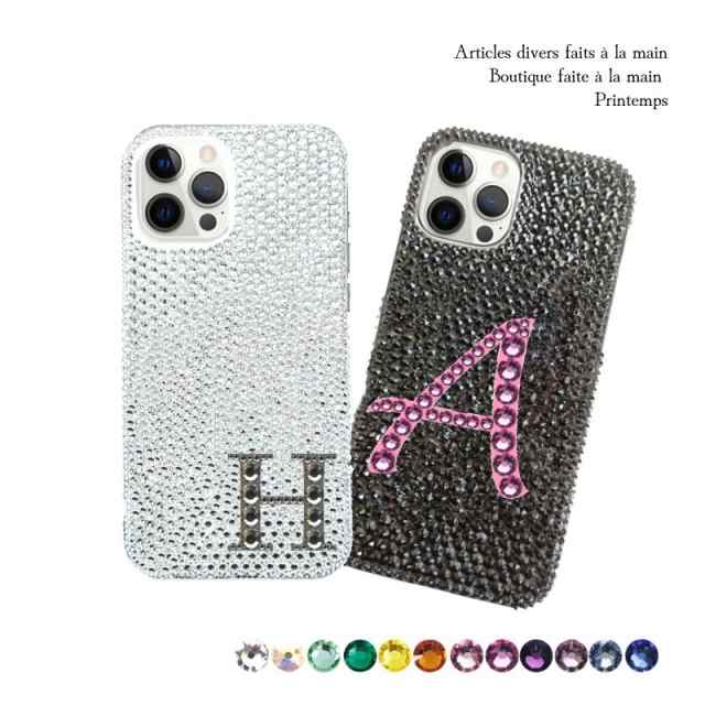 SWAROVSKI アルファベット iPhoneケース ハードケース 全面デコ イニシャル 名入れ 携帯ケース iPhone12 iPhone13 iPhone14 Pro ProMax