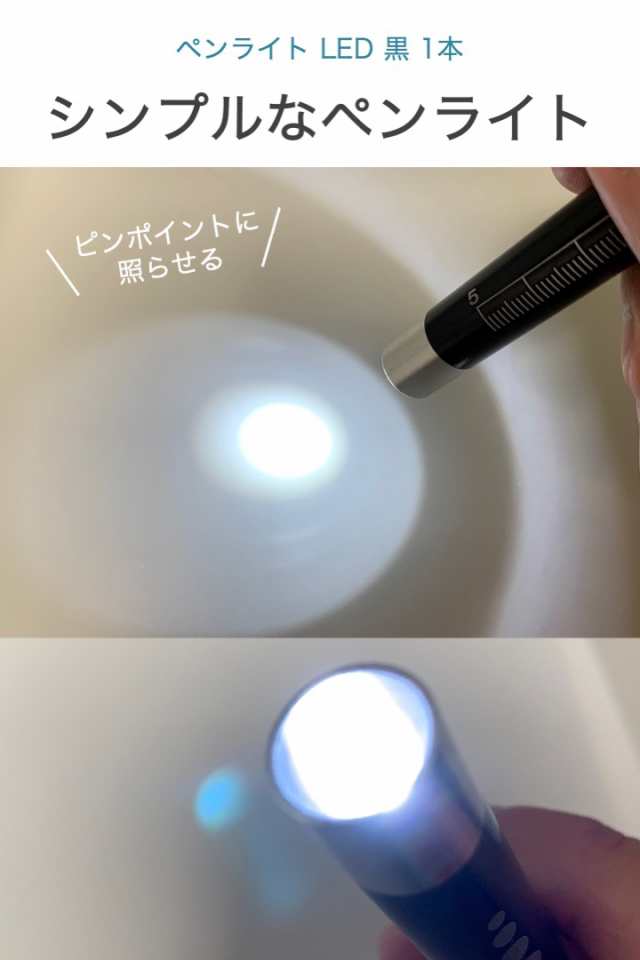 ペンライト LED 黒 1本 クリップ ノック式 ペン型 LEDライト 白光 握り