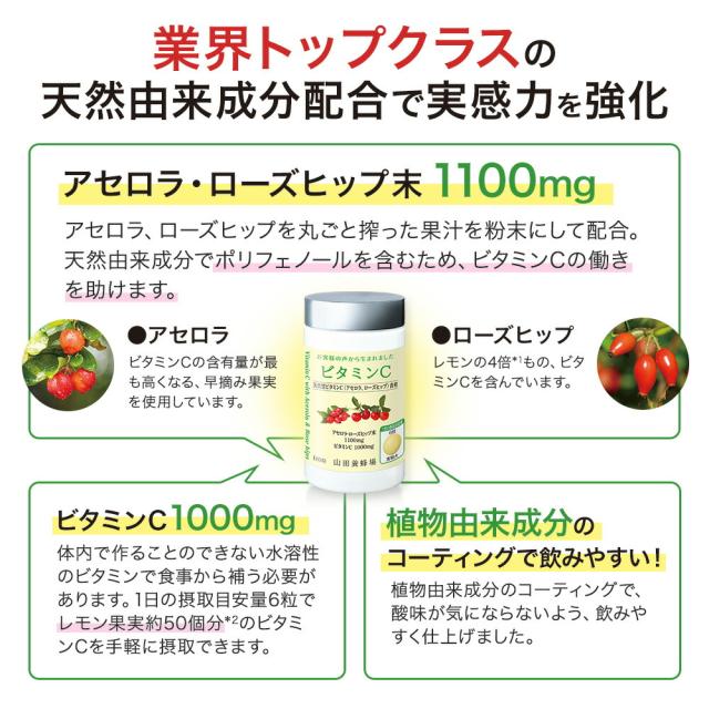 山田養蜂場 ビタミンC 180粒 袋入×3袋 ギフト プレゼント サプリメント アセロラ ローズヒップ 健康補助食品 健康 人気 送料無料 母の日_3