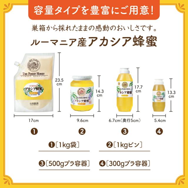山田養蜂場 アカシア蜂蜜 ( ルーマニア産 ) 1kg ビン入 グリホサート