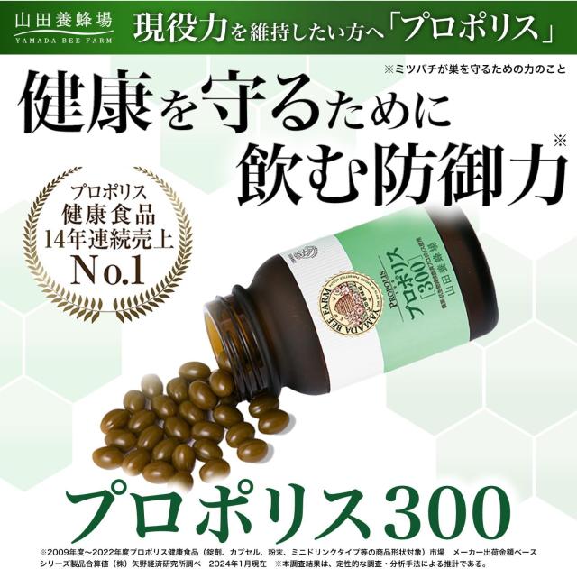山田養蜂場 プロポリス300 100球 瓶 プロポリス ビタミン ミネラル サプリメント サプリ 粒 ソフトカプセル 健康食品 健康 活力 元気 いきいき 若々しい 飲みやすい ギフト プレゼント 送料無料 父の日 お中元_1