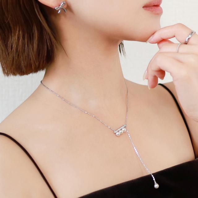 パール ネックレス 3粒 LIMITED K18 淡水パール 3粒 Yチェーン ロング