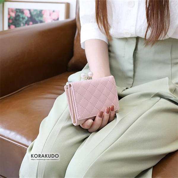 新作モデル ミニウォレット ガマ口財布 ピンク カード入れ レディース 三つ折り ミニ財布