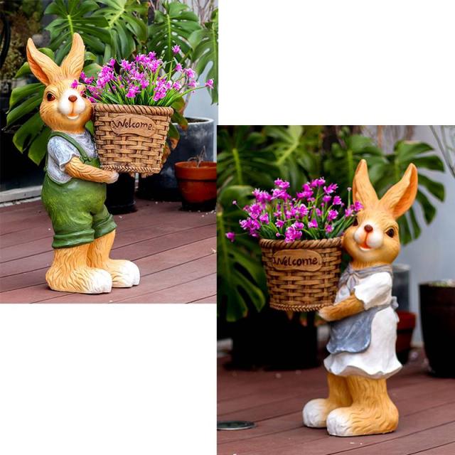 ガーデンオーナメント 置物 植木鉢 ラビット 可愛い プランター ガーデニング オブジェ ガーデン 庭 屋外 玄関 出窓 階段 オーナメント うさぎの置物 インテリア_3
