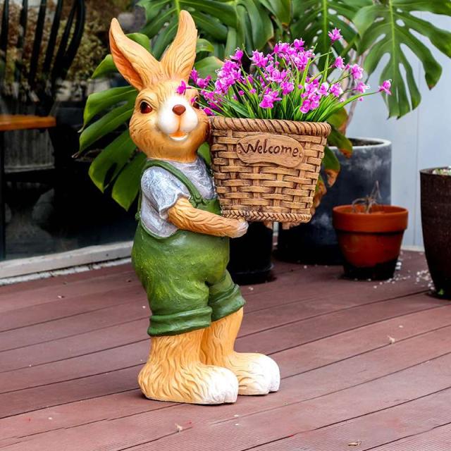 ガーデンオーナメント 置物 植木鉢 ラビット 可愛い プランター ガーデニング オブジェ ガーデン 庭 屋外 玄関 出窓 階段 オーナメント うさぎの置物 インテリア_9