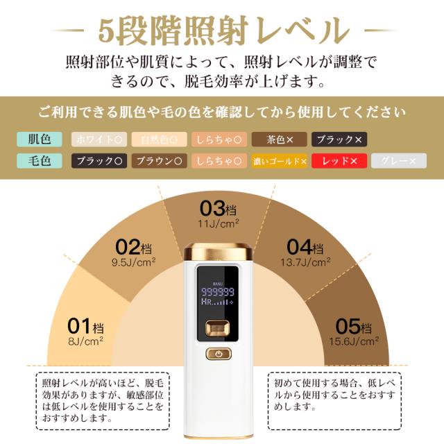 脱毛器 IPL脱毛器 光美容器 ヒゲ ムダ毛処理 全身脱毛 5段階照射レベル コラーゲン活性化 美肌効果 99万発照射 ビキニライン脱毛_2
