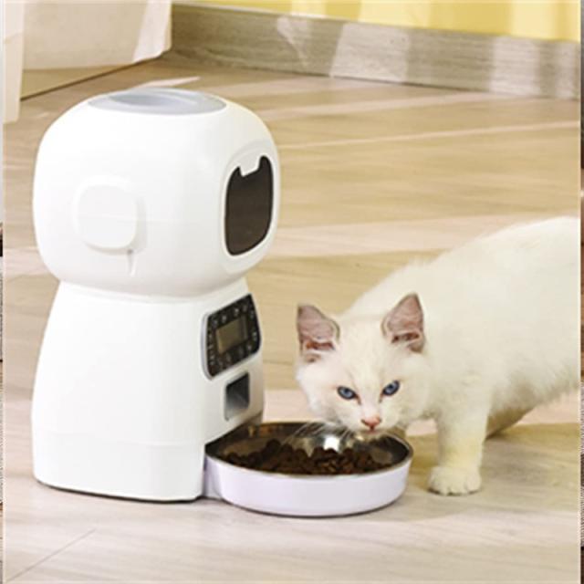 自動給餌器 自動餌やり機 3.5L 大容量 1日4回 2way給電 音声録音 タイマー オートペットフィーダー食事量設定 犬 猫 食器 ステンレス皿 操作簡単_13
