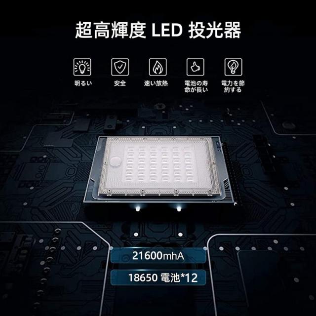 作業灯 充電式 ソーラー充電 屋外 防水 ポータブル投光器 懐中電灯 ソーラーパネル 21600mAh 大容量 角度調整 広角度 4モード 集魚灯 LED 停電対策 太陽光発電 アウトドア キャンプ BBQ 屋外用 連続点灯 充電 IP65防水仕様 太陽光充電_4